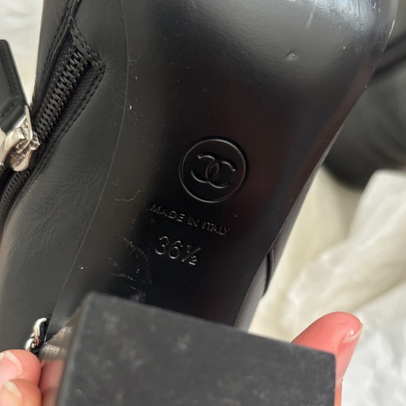 Chanel Black Leather Ankle Boots with Chain Detail - Picture 4 of 7